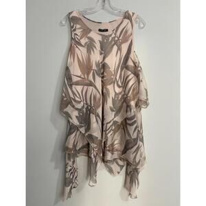 Bella Amore Layered Sleeveless Tunic Top Hankerchief Hem Silk Blend Flowy